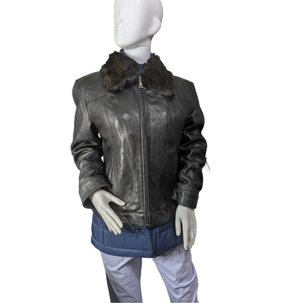 Harold's Mink Collar Leather Jacket RemovableWoman's Large Y2K Groovey-Core